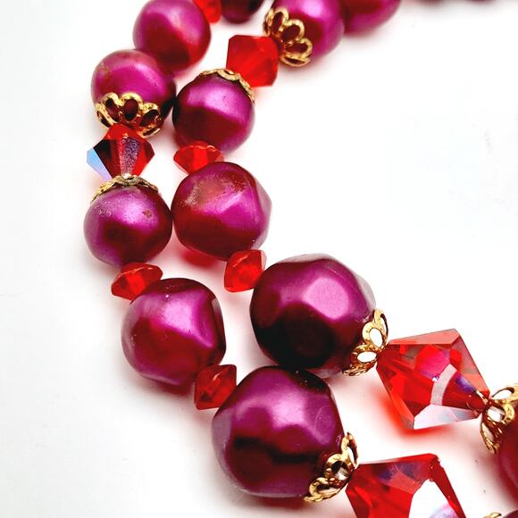 Vintage Arthur Pepper (ART) Purple Beads Red Crystal Necklace - Picture 11 of 14